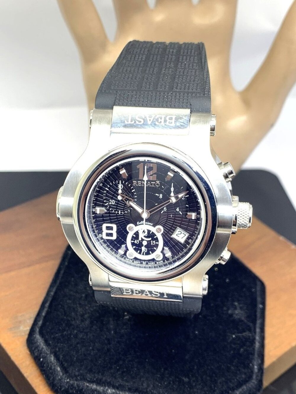 Renato Beast Men's Watch Swiss Quartz Chronograph Black Rubber Strap 45mm
